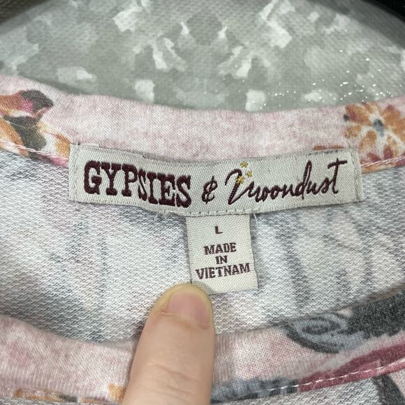 Gypsies & Moondust Pink Floral Neck Cutout Sweatshirt - Size Large - Lightweight - Picture 5 of 7